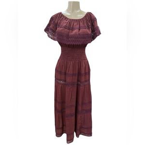 Adalia Mexican Maxi Solid Lace Burgundy Dress